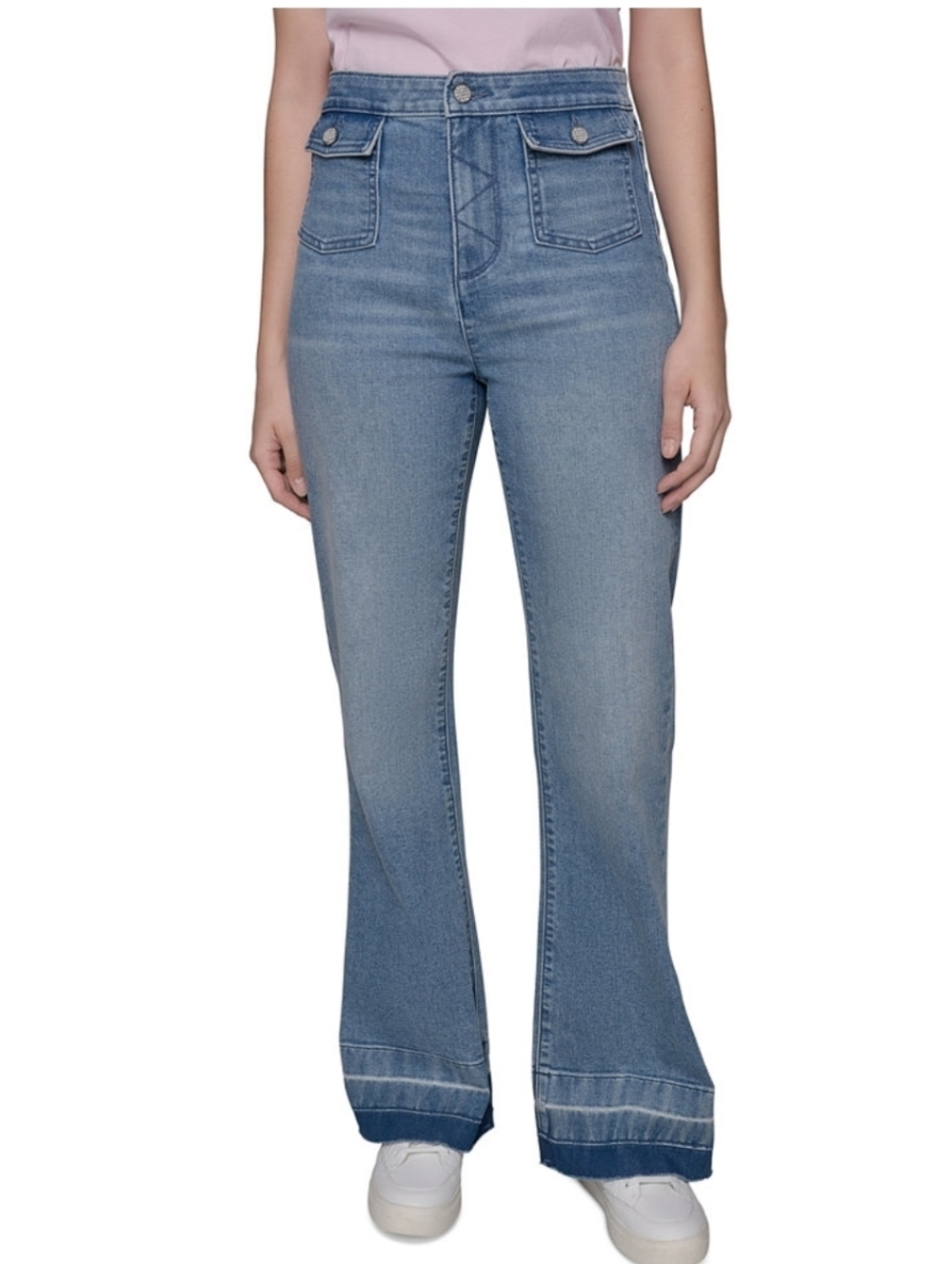 Karl Lagerfeld Blue High-Waist Flared Jeans with Buttoned Flap Pockets Size 16